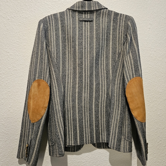 Smythe Tweed Single Button Wool Linen Blend Blazer Suede Elbow Patches Size 8 - Picture 2 of 13